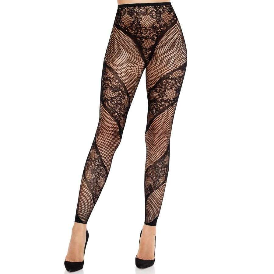 LEG AVENUE – COLLANTS SANS PIEDS EN DENTELLE ET TRANSPARENTS NOIRS