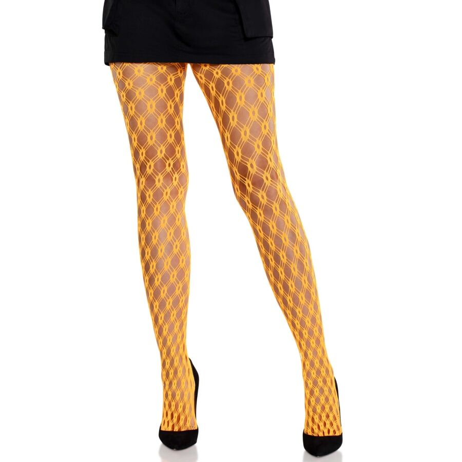 LEG AVENUE – COLLANTS EN DENTELLE AVEC ŒILLETS ORANGE FLUO