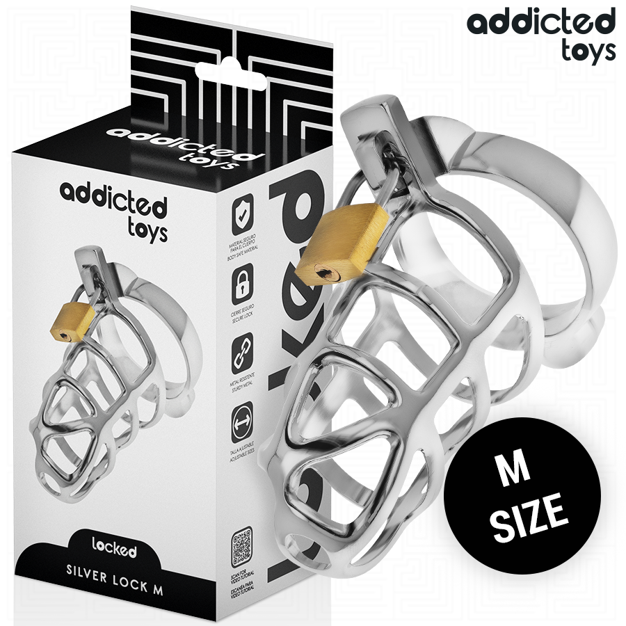 ADDICTED TOYS LOCKED – CAGE À PÉNIS EN MÉTAL AVEC VERROU ARGENT TAILLE M