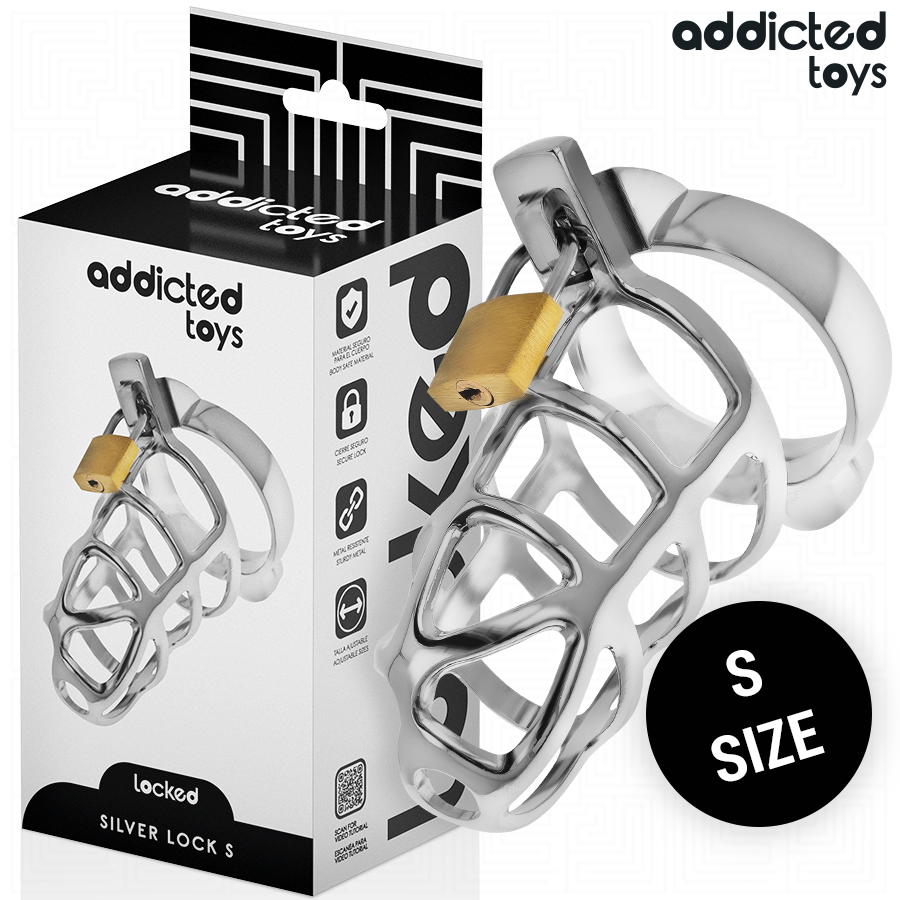 ADDICTED TOYS LOCKED – CAGE À PÉNIS EN MÉTAL AVEC VERROU ARGENT TAILLE S
