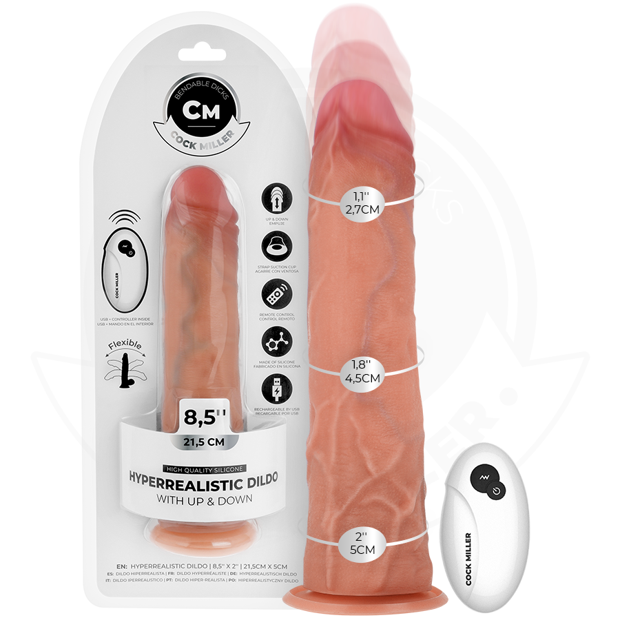 COCK MILLER – GODE HYPER-RÉALISTE À VENTOUSE ET À POUSSÉE AVEC TÉLÉCOMMANDE 21,5 CM