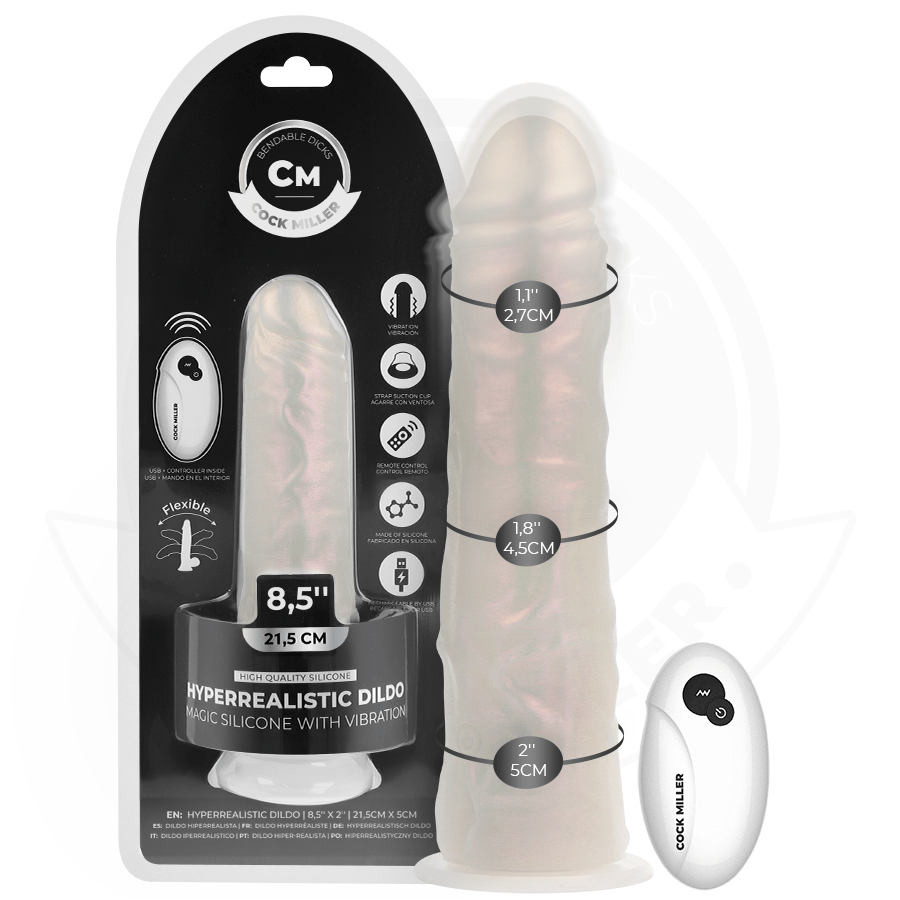 COCK MILLER – GODE AVEC VENTOUSE, LUMIÈRES ET VIBRATIONS AVEC TÉLÉCOMMANDE BLANC 21,5 CM