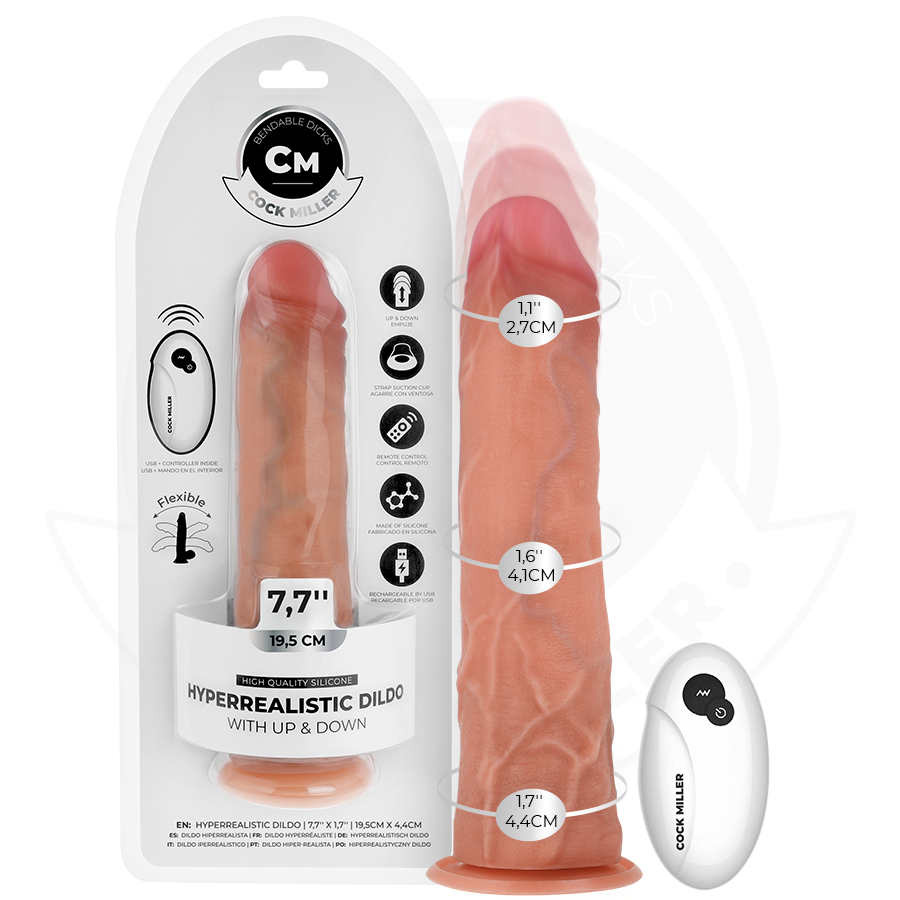 COCK MILLER – GODE HYPER-RÉALISTE À VENTOUSE ET À POUSSÉE AVEC TÉLÉCOMMANDE 19,5 CM