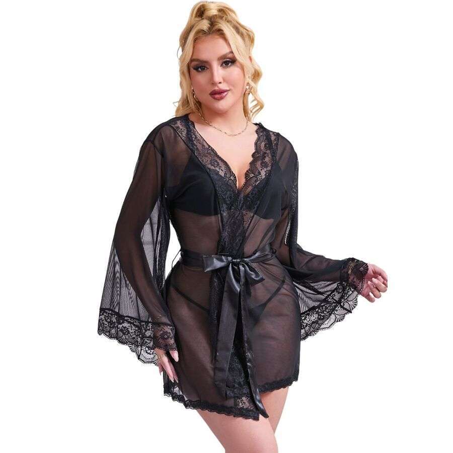 SUBBLIME – BATA TELA TRANSPARENTE DETALLE ENCAJE NEGRO S/M