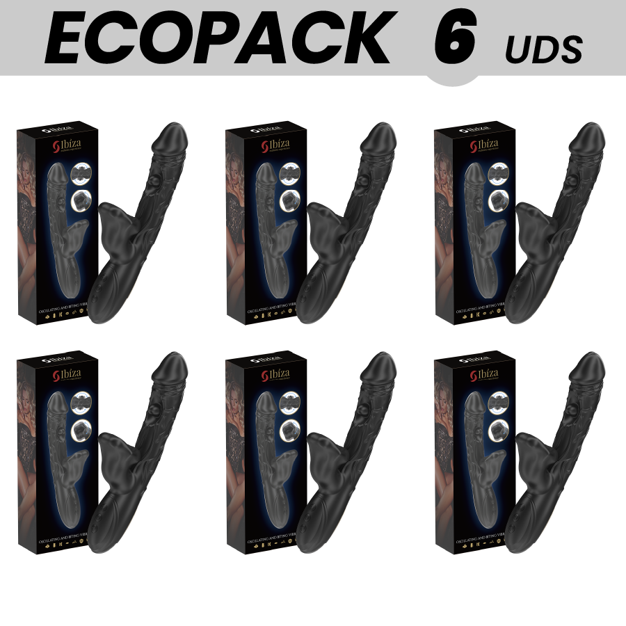 ECOPACKS 6 UNITÉS – VIBRATEUR ET STIMULATEUR DE CLITORIS IBIZA AVEC EFFET DE MORSURE ET DE ROTATION