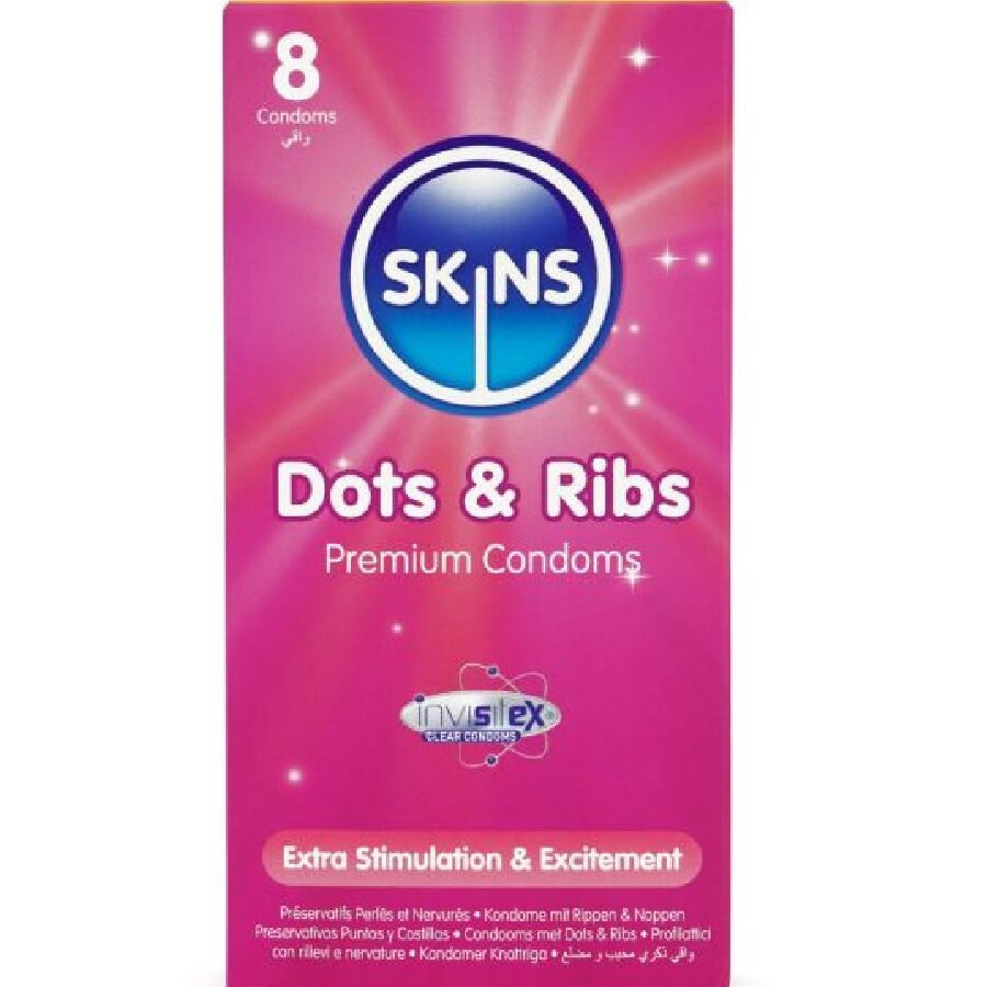 SKINS – PACK DE 8 PRÉSERVATIFS PREMIUM DOTS  RIBS