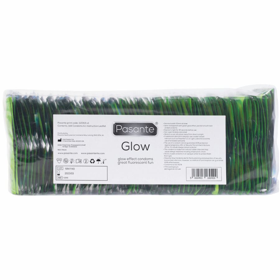 PASANTE – SAC DE PRÉSERVATIFS GLOW 144 UNITÉS