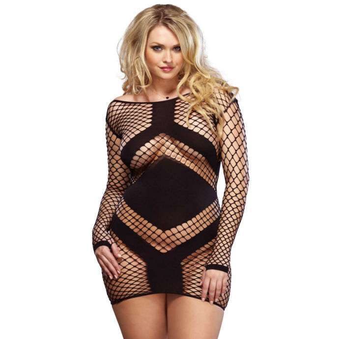 LEG AVENUE – MINIROBE LONGUE MANCHES NOIRE GRANDE TAILLE 1X/2X