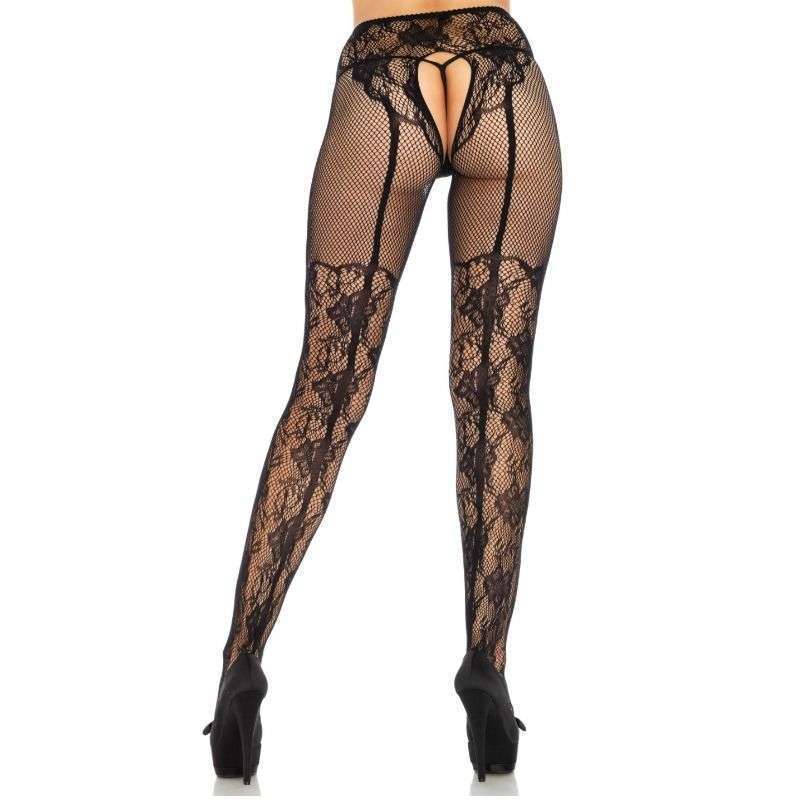 LEG AVENUE – BAS FLEURS DESIGN DOS CROTHLESS TAILLE UNIQUE