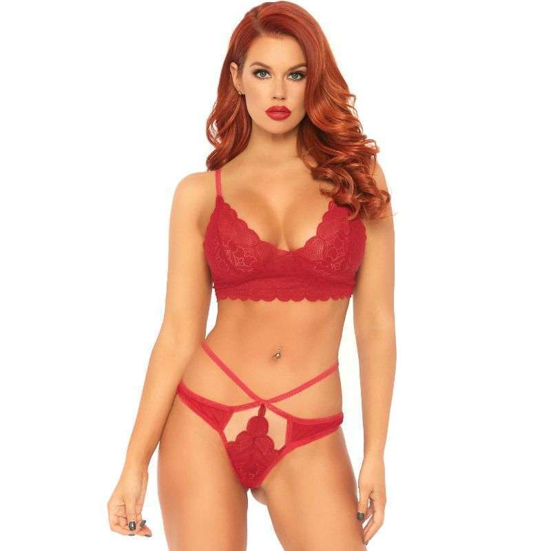 LEG AVENUE – ENSEMBLE 2 PIÈCES BRALETTE ET STRING DENTELLE M/L
