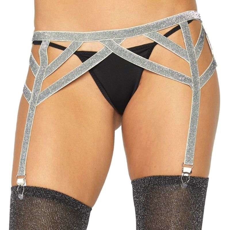LEG AVENUE – PORTE-JARRETELLES ÉLASTIQUE LUREX ARGENT TAILLE UNIQUE