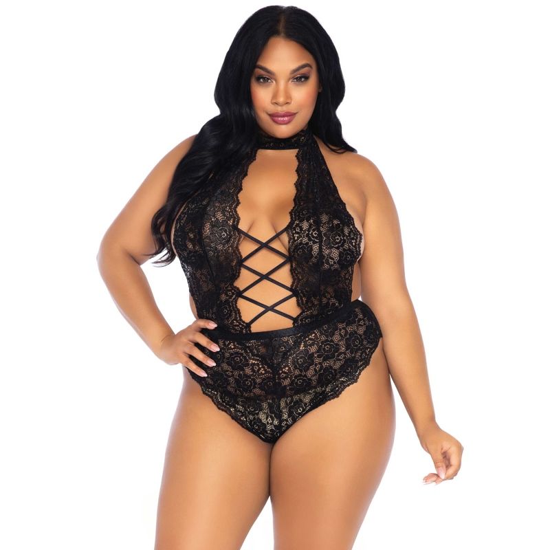 LEG AVENUE – TEDDY SANS CROTHLESS EN DENTELLE FLORALE TAILLE PLUS